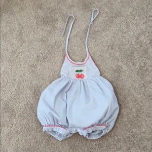 Smocked Seersucker cherry romper